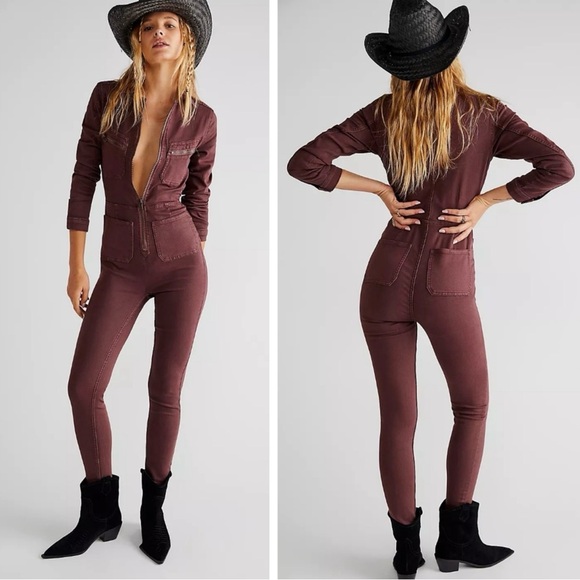 Free People Pants - Free People Lennox Utility Style Denim Jumpsuit in Bitter Barks (Size Small)